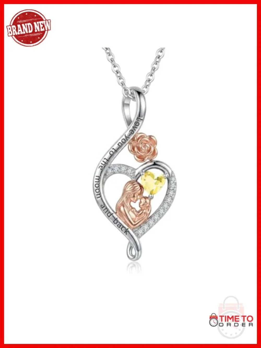 Rose Heart Infinity Birthstone Pendant Necklace
